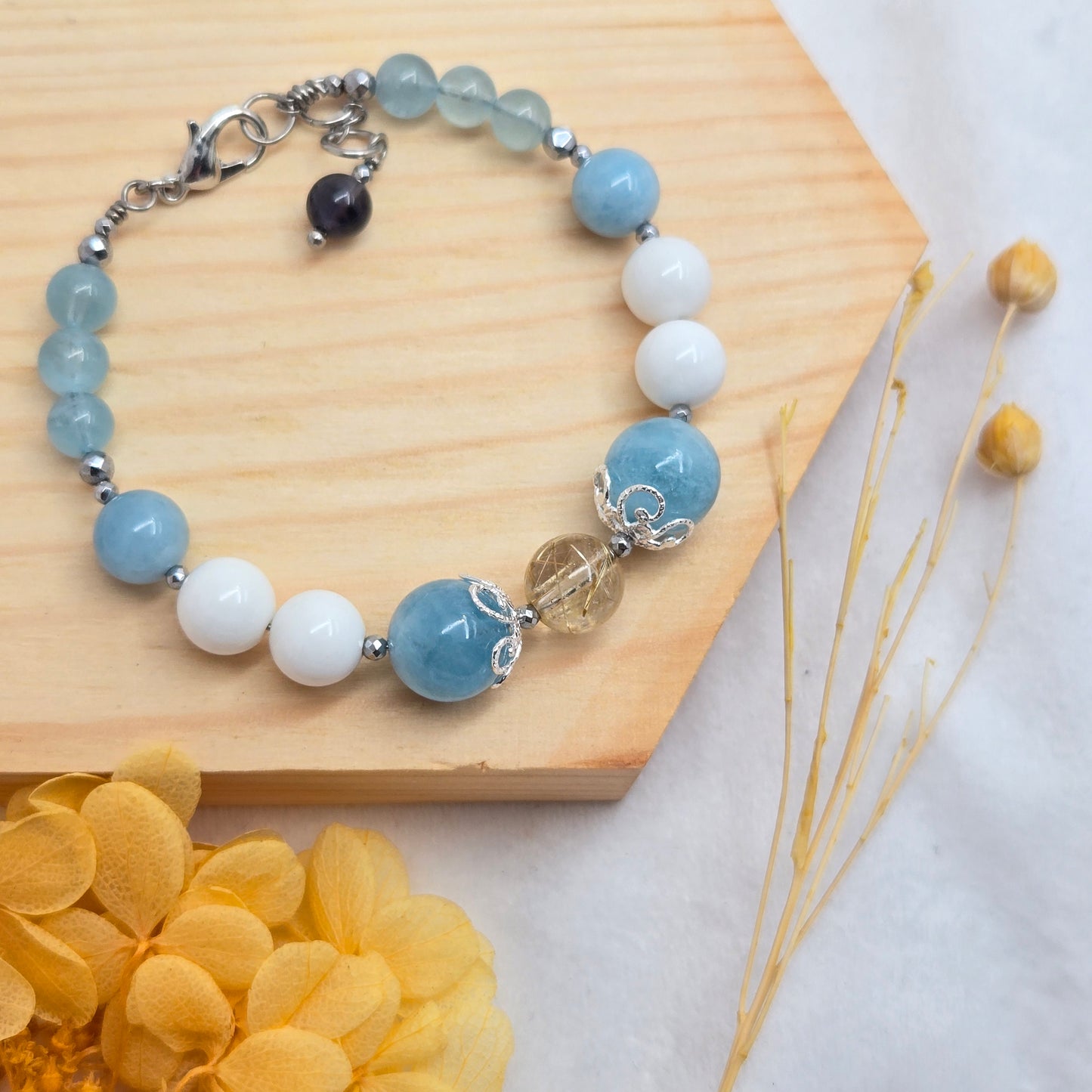 Golden Rutilated Quartz, Aquamarine & Tridacna FAIRYTALE