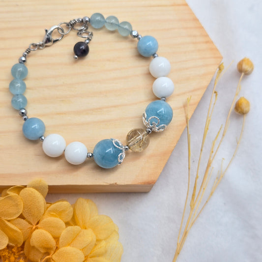 Golden Rutilated Quartz, Aquamarine & Tridacna FAIRYTALE